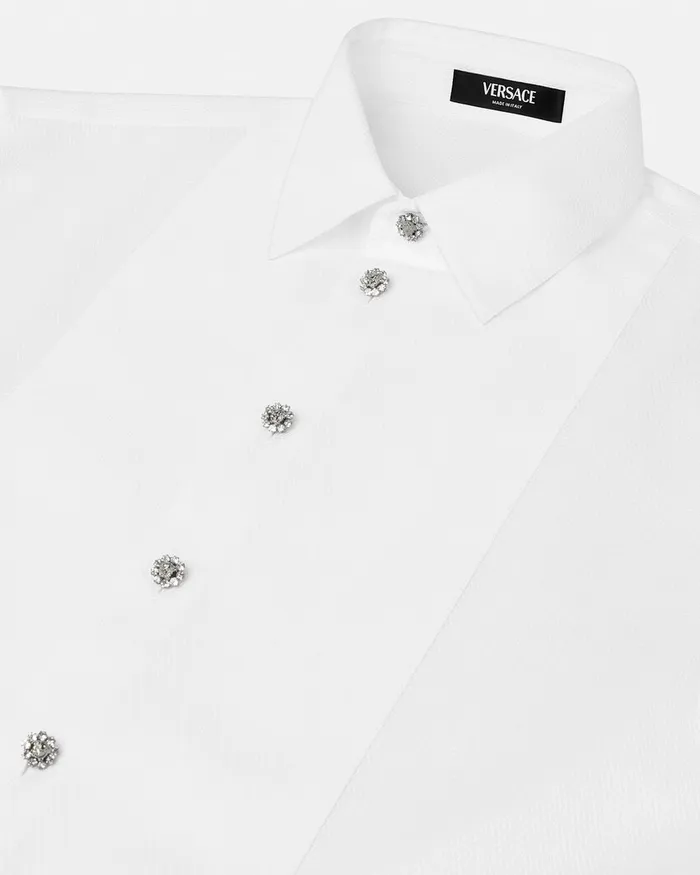 Versace CrystalButtoned Piqu Formal Shirt White WomenMen Shirts and Tops