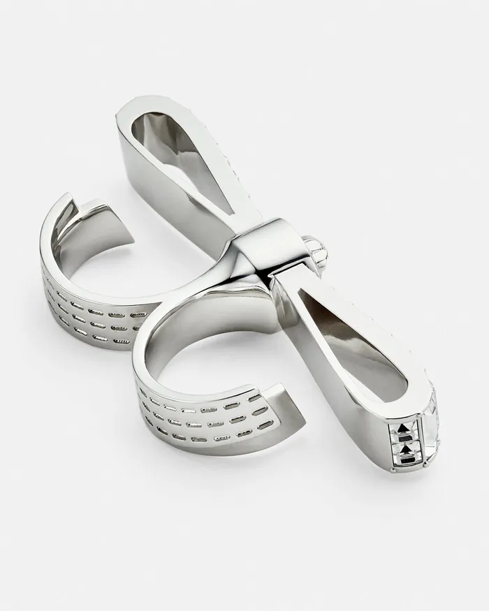 Versace Crystal Gianni Ribbon Cuff Ring Silver Women Rings