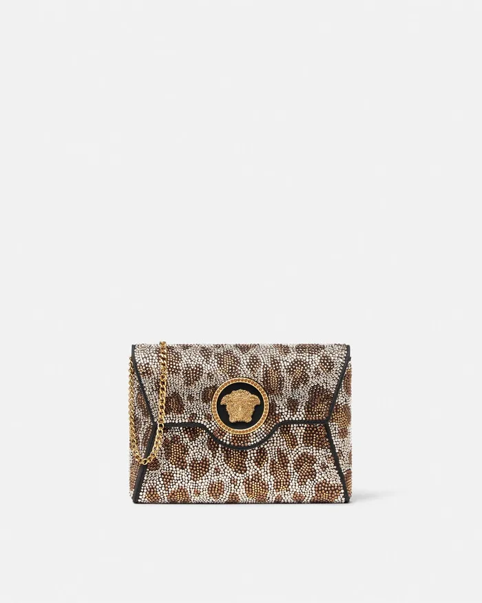 Versace Crystal Leopard La Medusa Clutch Blackgold Women Shoulder and Crossbody Versace Crystal Leopard La Medusa Clutch Blackgold Women Shoulder and Crossbody
