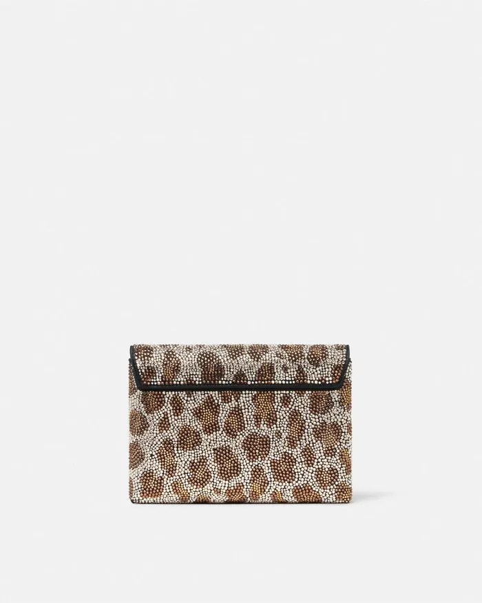 Versace Crystal Leopard La Medusa Clutch Blackgold Women Shoulder and Crossbody