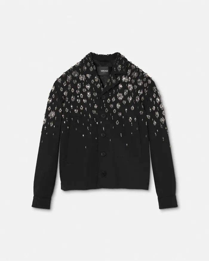 Versace Crystal Light Wool Blouson Jacket Black Men Jackets and Coats