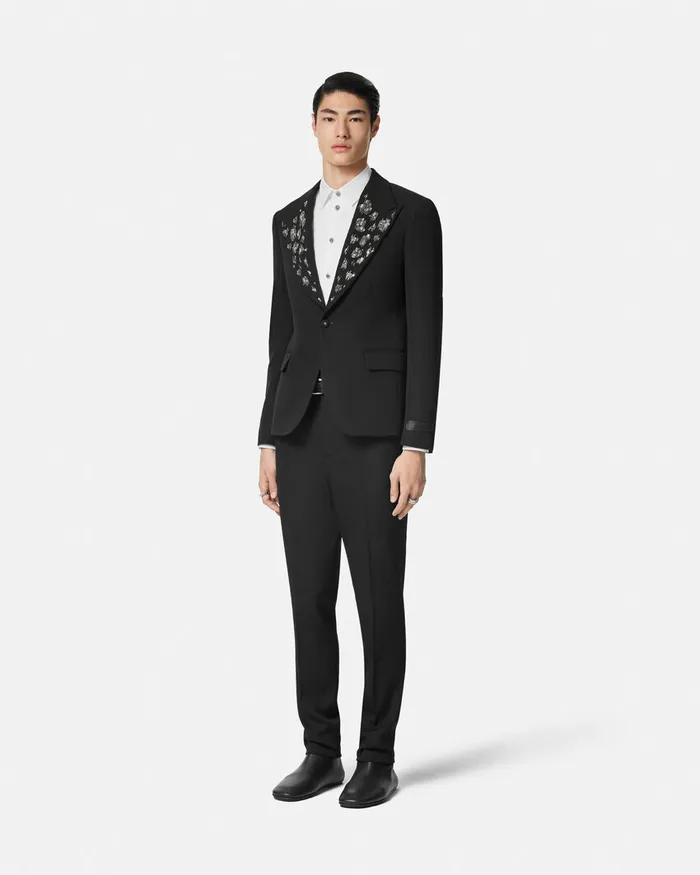 Versace Embellished Light Wool Blazer Black Men Blazers and Suits