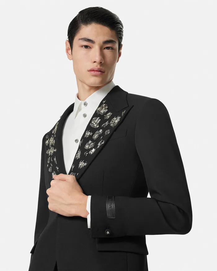 Versace Embellished Light Wool Blazer Black Men Blazers and Suits