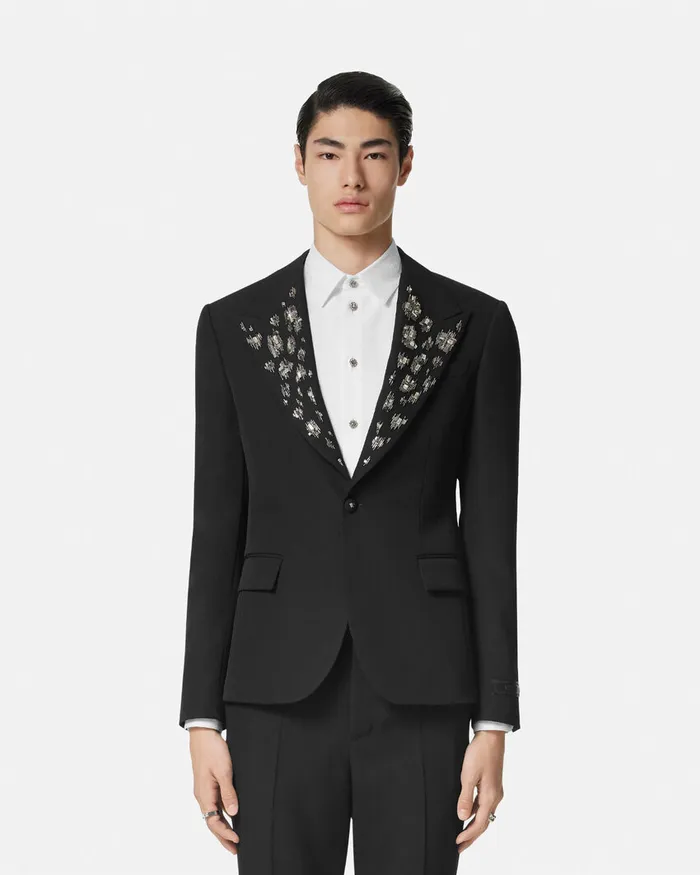 Versace Embellished Light Wool Blazer Black Men Blazers and Suits