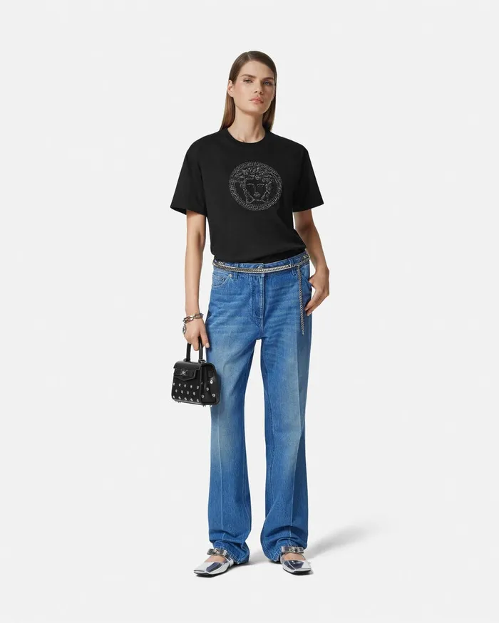 Versace Embellished Medusa TShirt Black Women TShirts and Sweatshirts