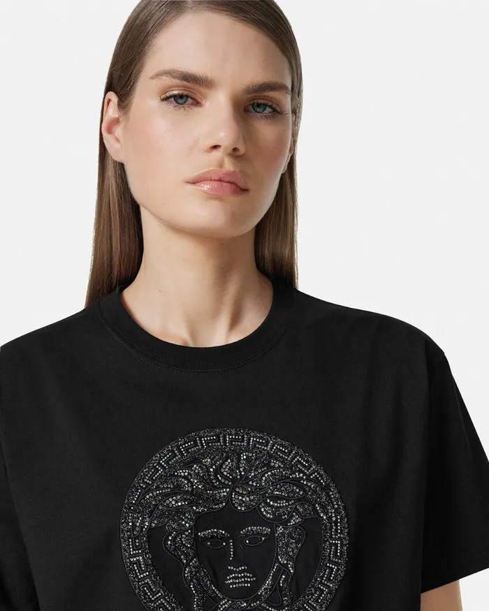 Versace Embellished Medusa TShirt Black Women TShirts and Sweatshirts