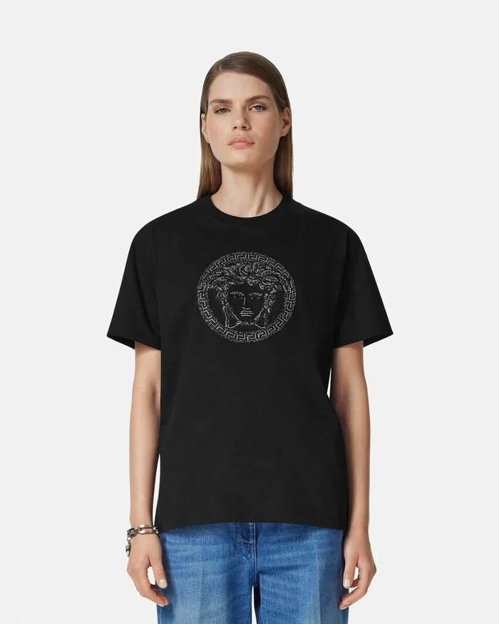 Versace Embellished Medusa TShirt Black Women TShirts and Sweatshirts