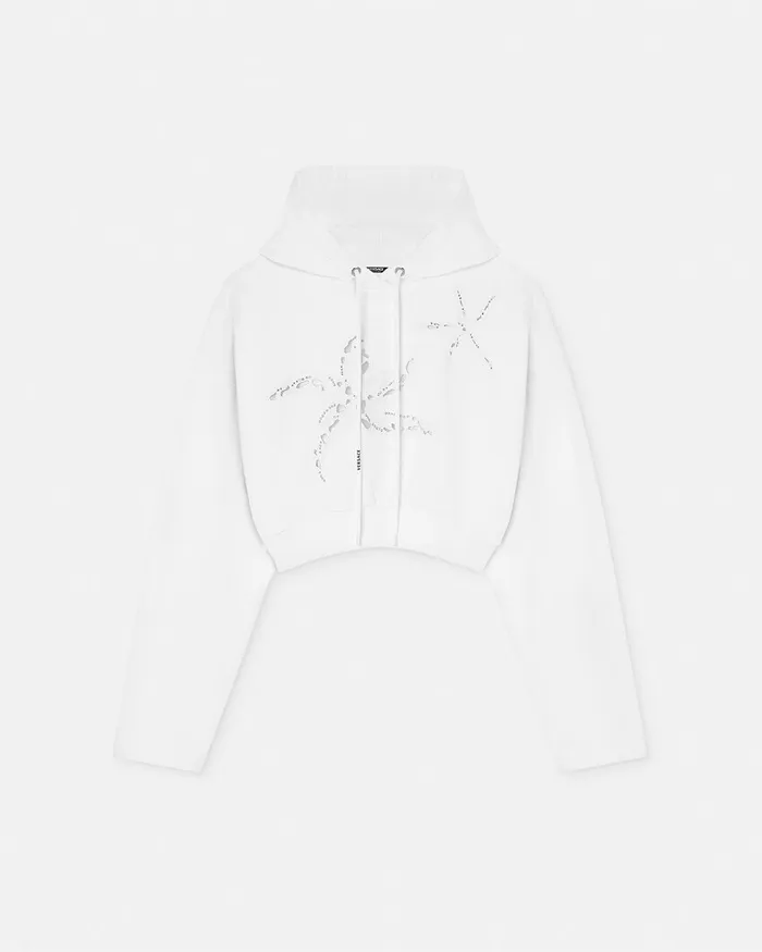 Versace Embroidered Crop Hoodie White Women TShirts and Sweatshirts