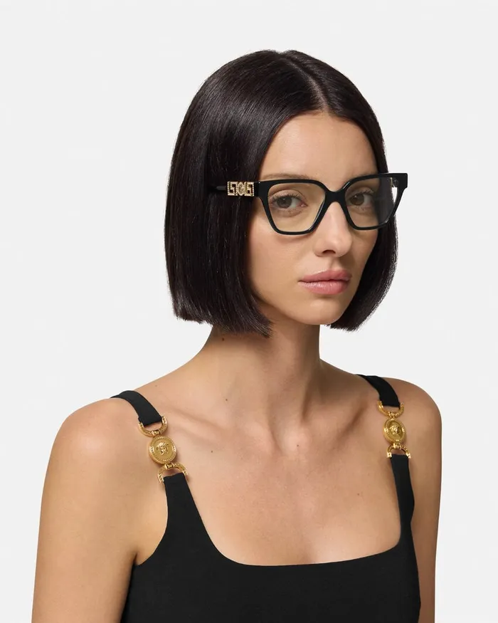 Versace Greca Strass Glasses Blackgold Women Eyeglass Frames