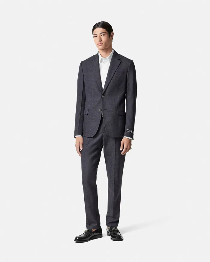 Versace Herringbone Wool Formal Pants Gray Men Blazers and Suits