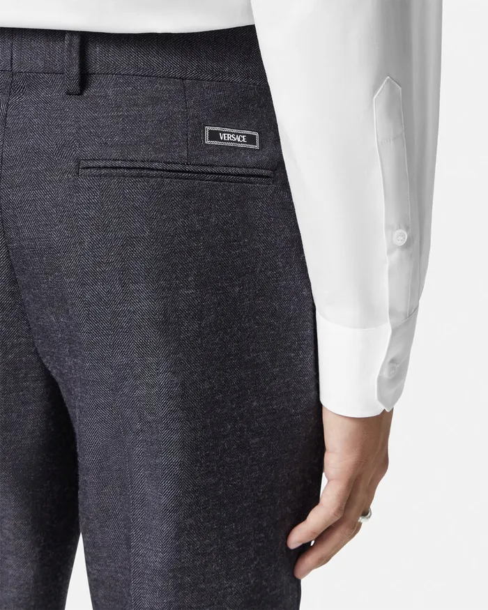 Versace Herringbone Wool Formal Pants Gray Men Blazers and Suits
