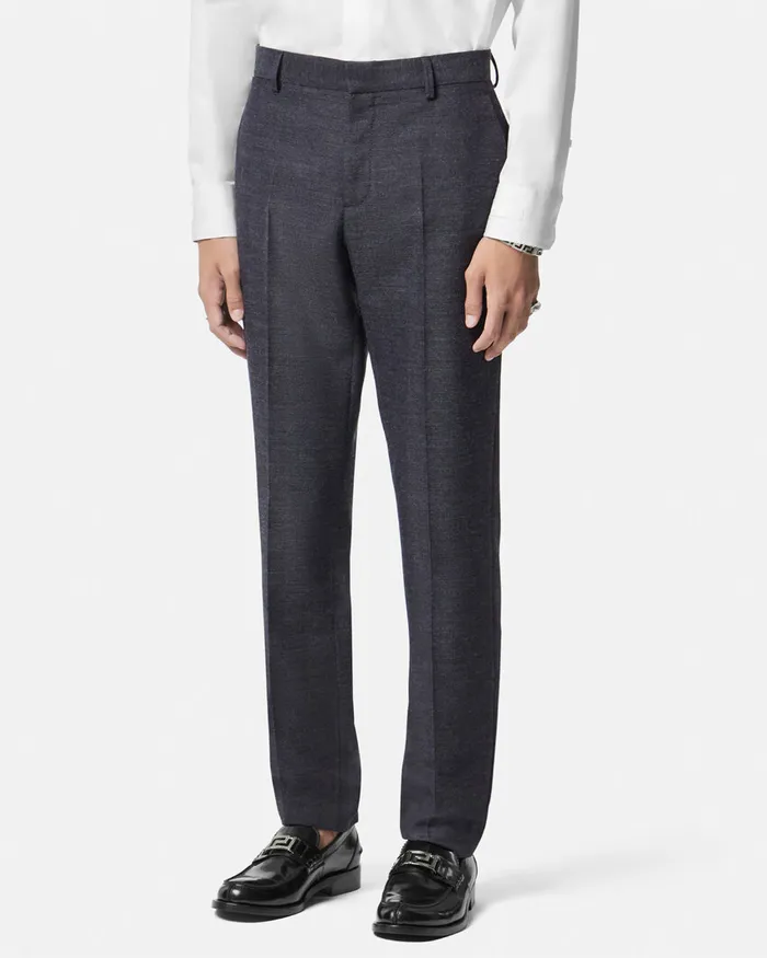 Versace Herringbone Wool Formal Pants Gray Men Blazers and Suits