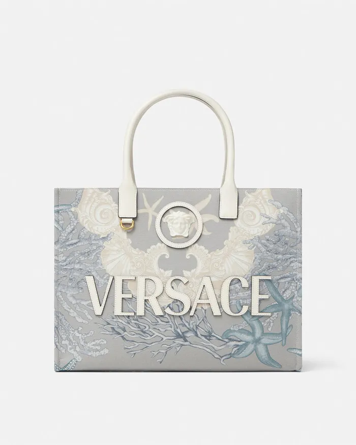 Versace La Medusa Barocco Sea Canvas Tote Bag Blueprint Women Totes