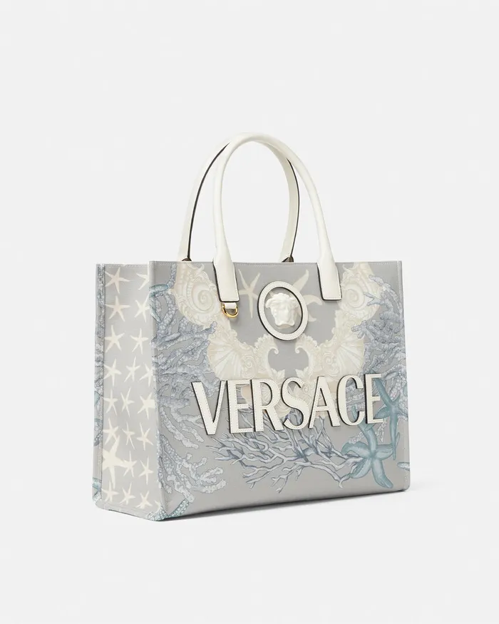 Versace La Medusa Barocco Sea Canvas Tote Bag Blueprint Women Totes