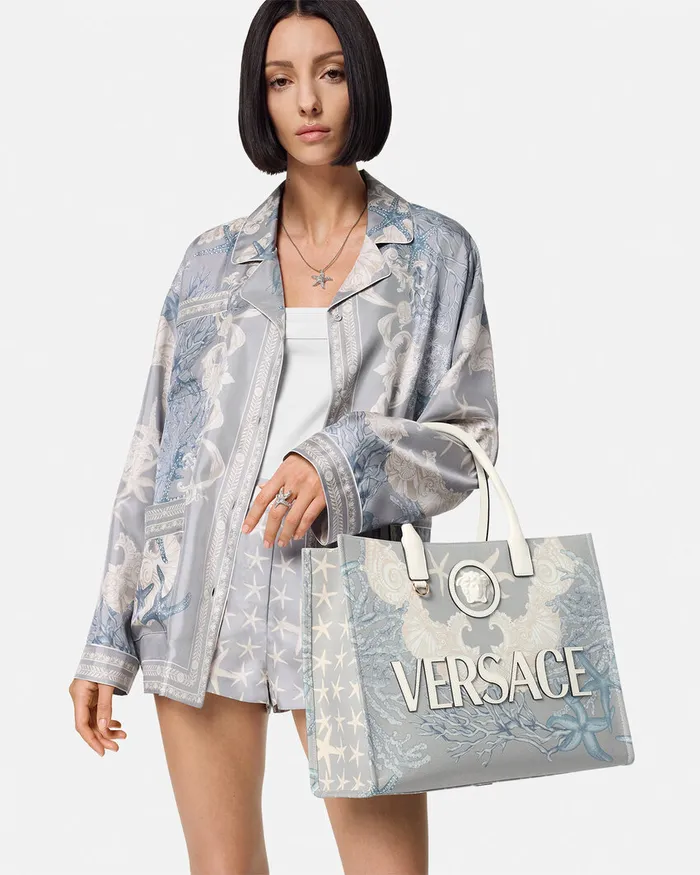 Versace La Medusa Barocco Sea Canvas Tote Bag Blueprint Women Totes