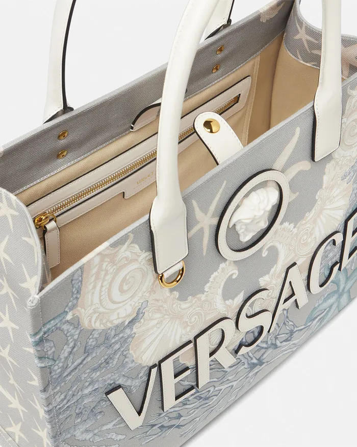 Versace La Medusa Barocco Sea Canvas Tote Bag Blueprint Women Totes