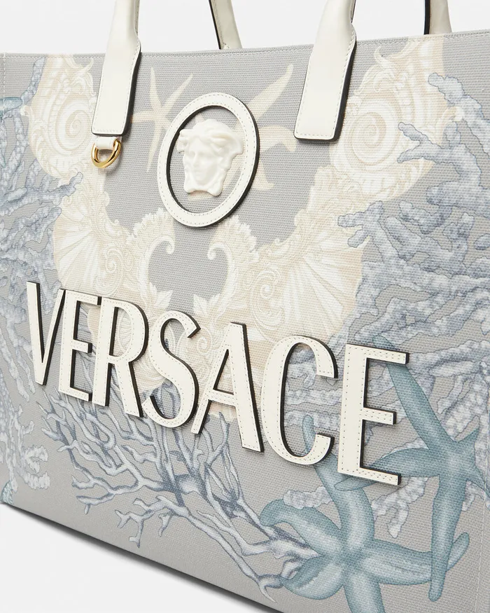 Versace La Medusa Barocco Sea Canvas Tote Bag Blueprint Women Totes