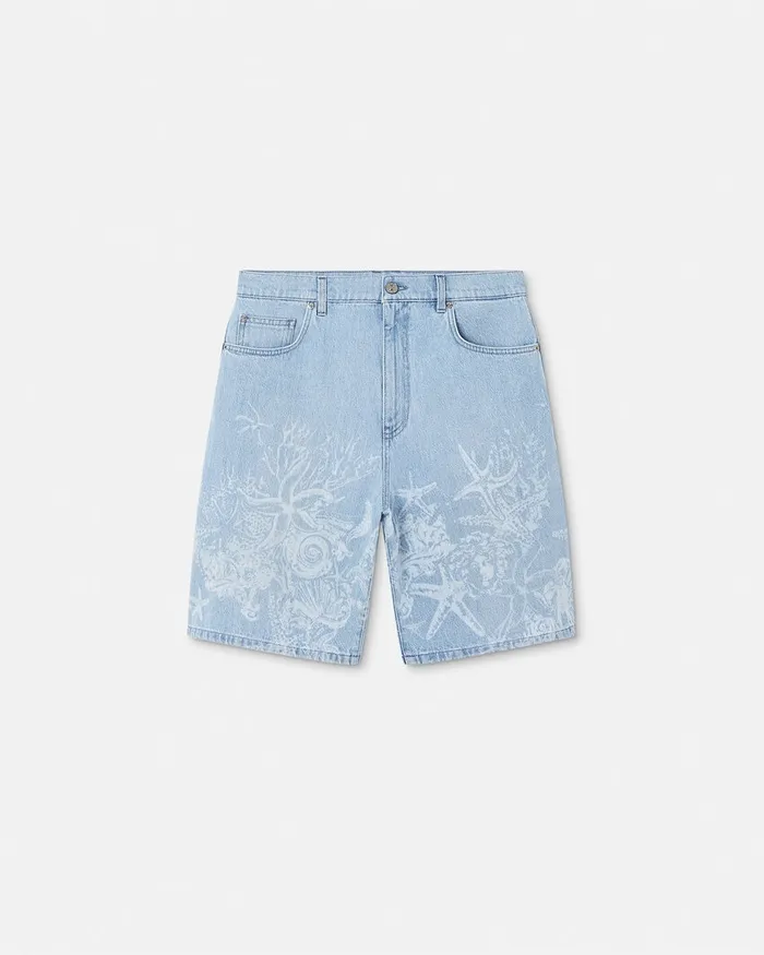 Versace Lasered Barocco Sea Denim Shorts Blue Men Pants and Shorts