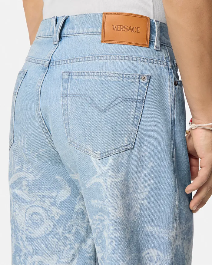 Versace Lasered Barocco Sea Denim Shorts Blue Men Pants and Shorts