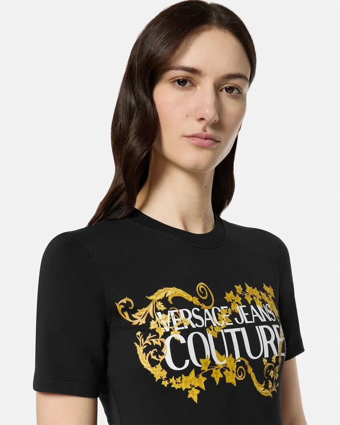 Versace Logo TShirt Dress Blackgold Women Jeans Couture