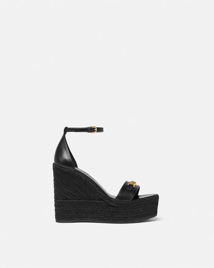 Versace Medusa 03995 Leather Wedge Sandals 120 Mm Blackgold Women Sandals
