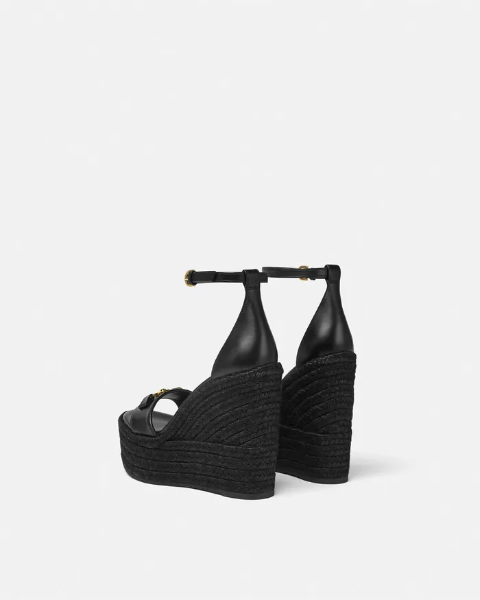 Versace Medusa 03995 Leather Wedge Sandals 120 Mm Blackgold Women Sandals