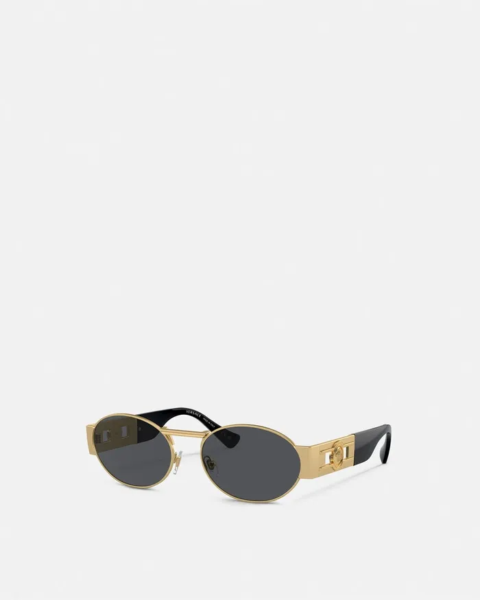Versace Medusa Deco Oval Sunglasses Blackgold WomenMen Sunglasses