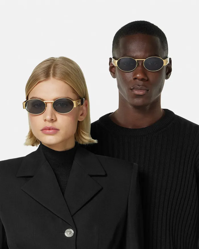 Versace Medusa Deco Oval Sunglasses Blackgold WomenMen Sunglasses