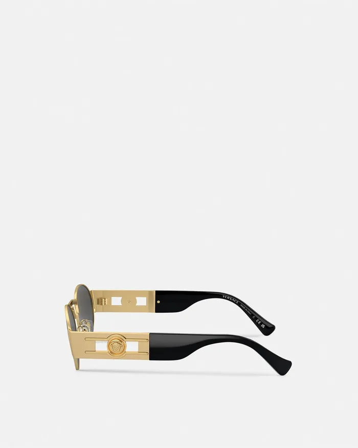 Versace Medusa Deco Oval Sunglasses Blackgold WomenMen Sunglasses