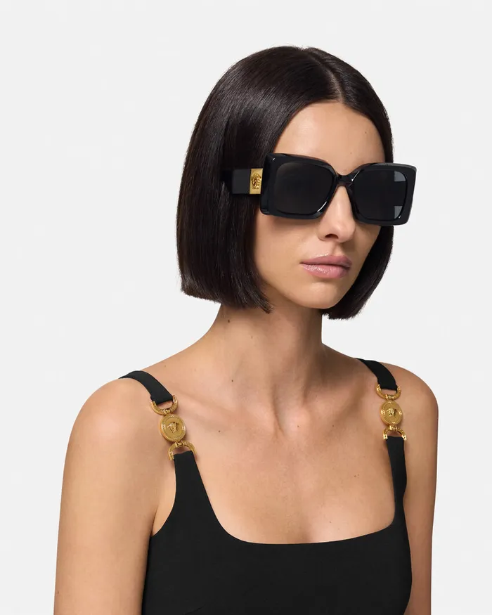 Versace Medusa Plaque Maxi Sunglasses Blackgold Women Sunglasses
