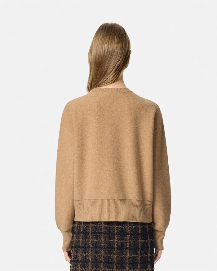 Versace Medusa WoolBlend Knit Towel Sweater Beige Women Knitwear