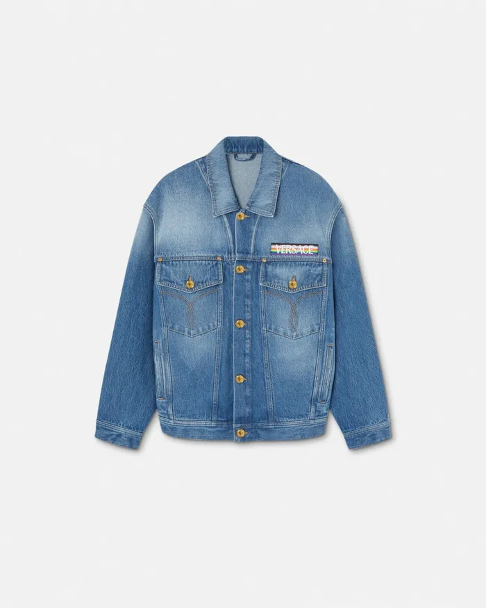 Versace Pride Barocco Oversized Denim Jacket Blue Women Outerwear and Coats