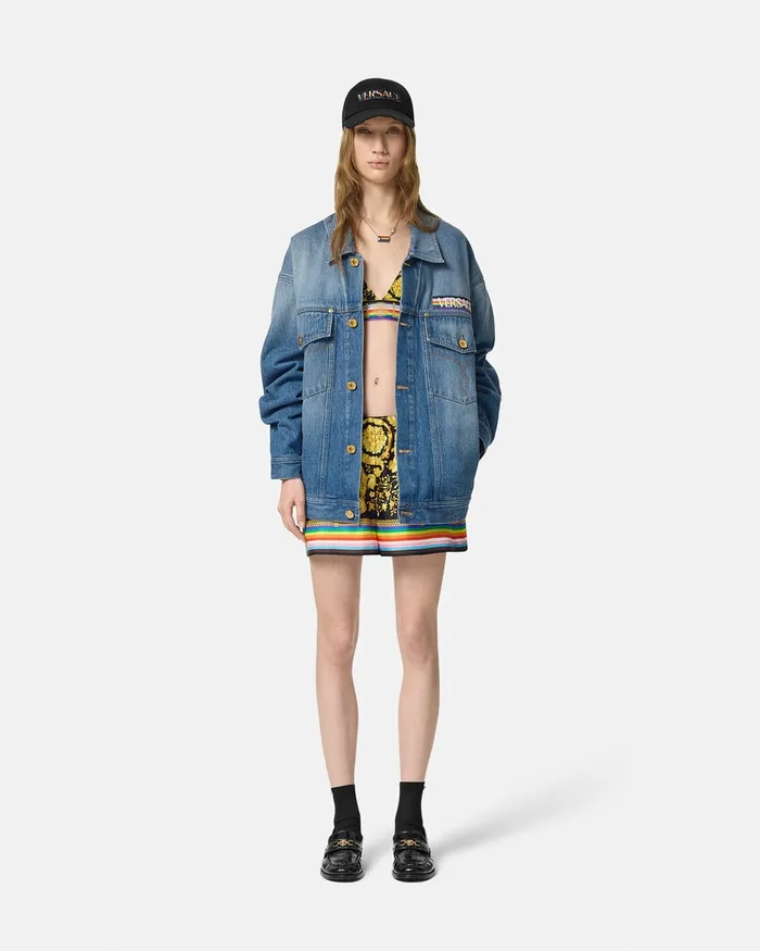 Versace Pride Barocco Oversized Denim Jacket Blue Women Outerwear and Coats