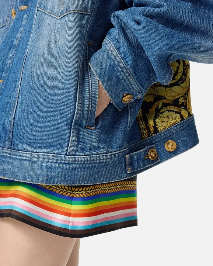 Versace Pride Barocco Oversized Denim Jacket Blue Women Outerwear and Coats