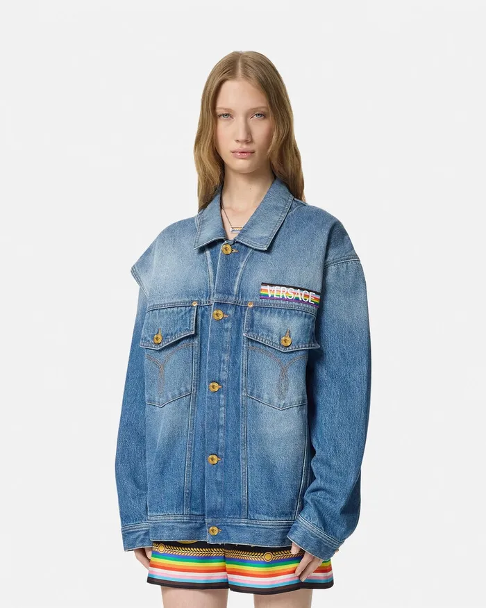 Versace Pride Barocco Oversized Denim Jacket Blue Women Outerwear and Coats