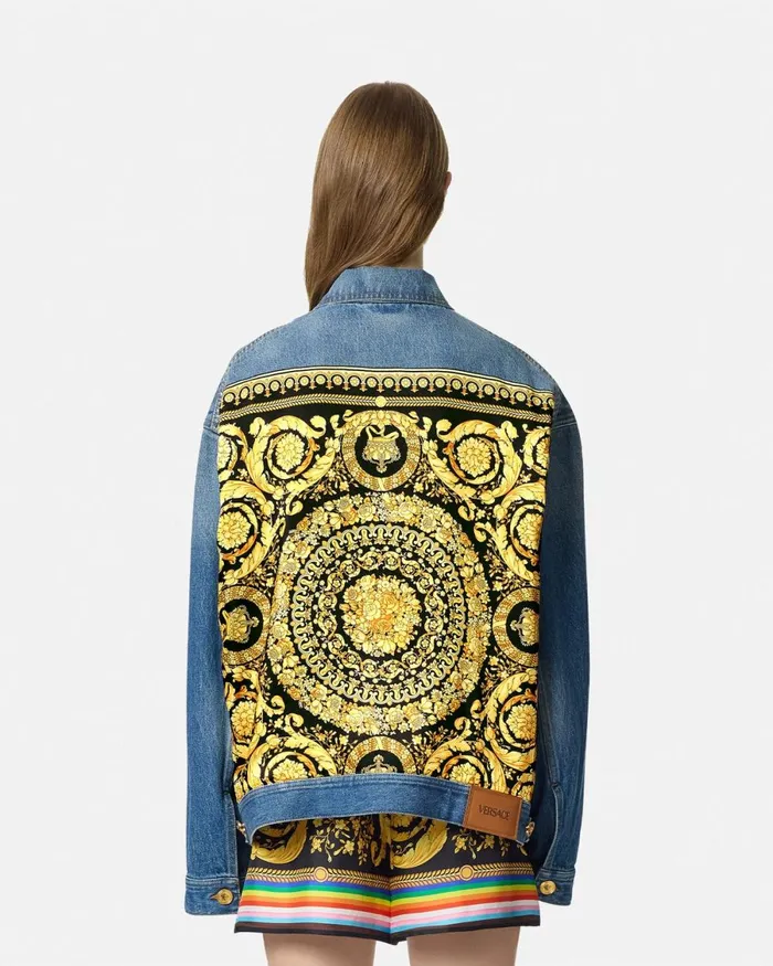 Versace Pride Barocco Oversized Denim Jacket Blue Women Outerwear and Coats