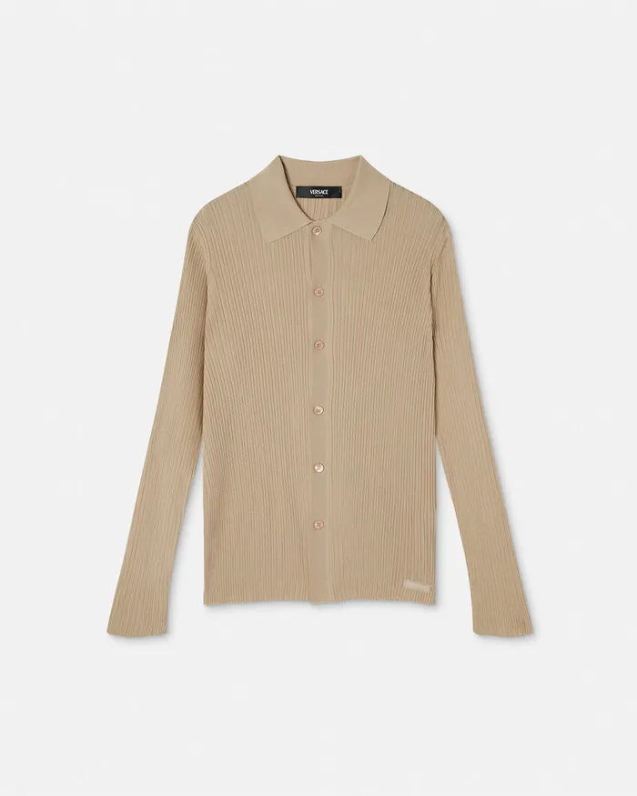 Versace Ribbed Knit Cardigan Beige Men Knitwear
