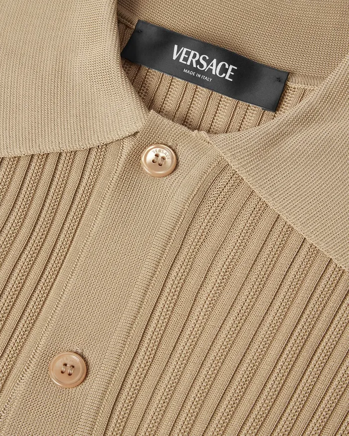 Versace Ribbed Knit Cardigan Beige Men Knitwear