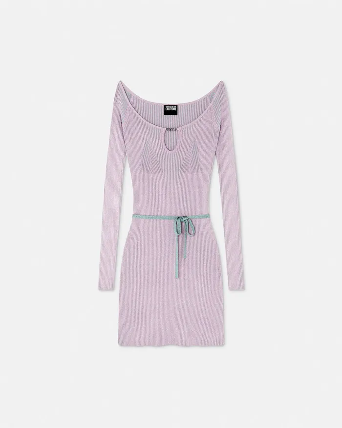 Versace Ribbed Lurex Mini Dress Pink Women Jeans Couture