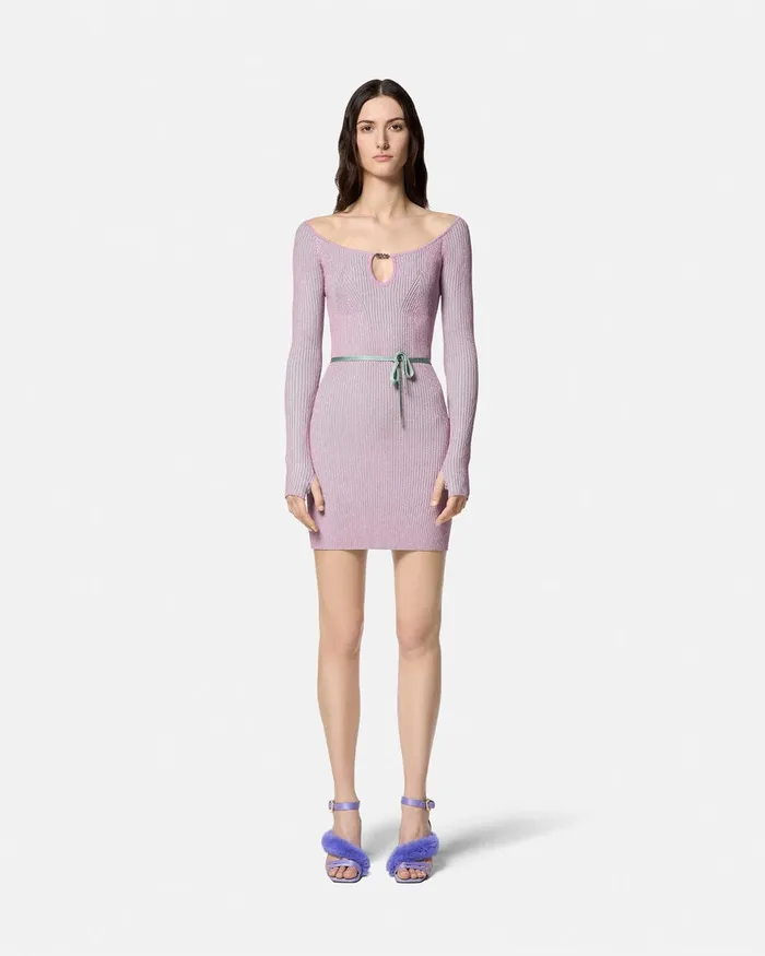 Versace Ribbed Lurex Mini Dress Pink Women Jeans Couture