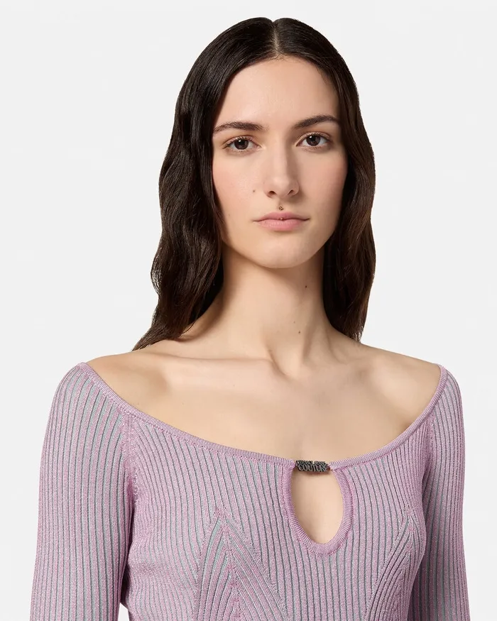 Versace Ribbed Lurex Mini Dress Pink Women Jeans Couture