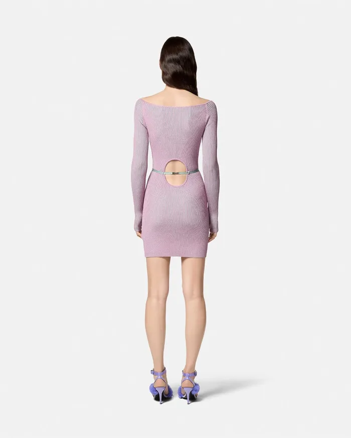 Versace Ribbed Lurex Mini Dress Pink Women Jeans Couture