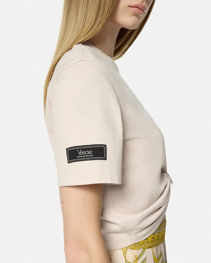 Versace Safety Pin Crop Logo TShirt Light Pink Women TShirts and Sweatshirts