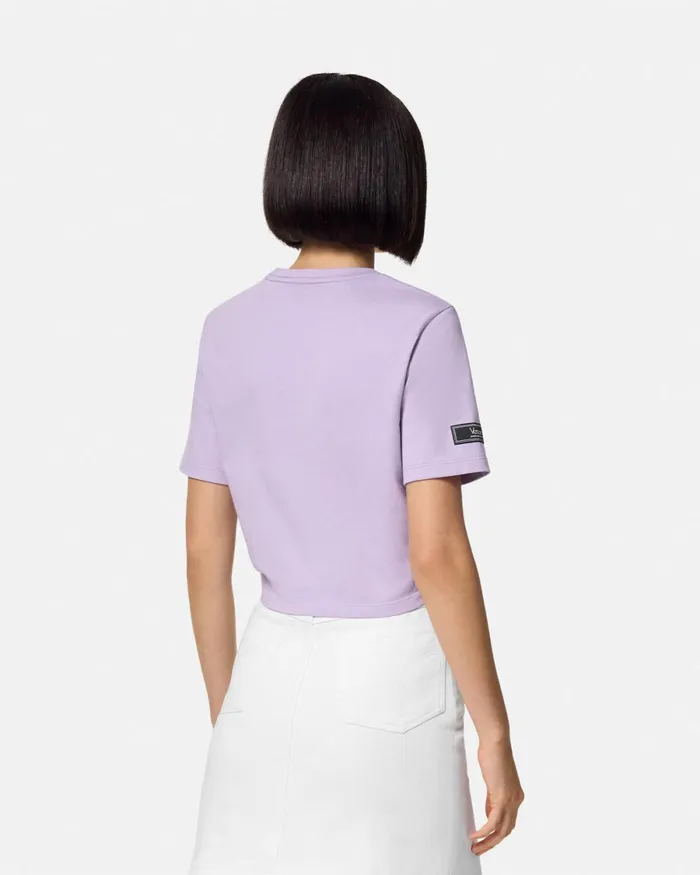 Versace Safety Pin Crop Logo TShirt Lilac Women TShirts and Sweatshirts