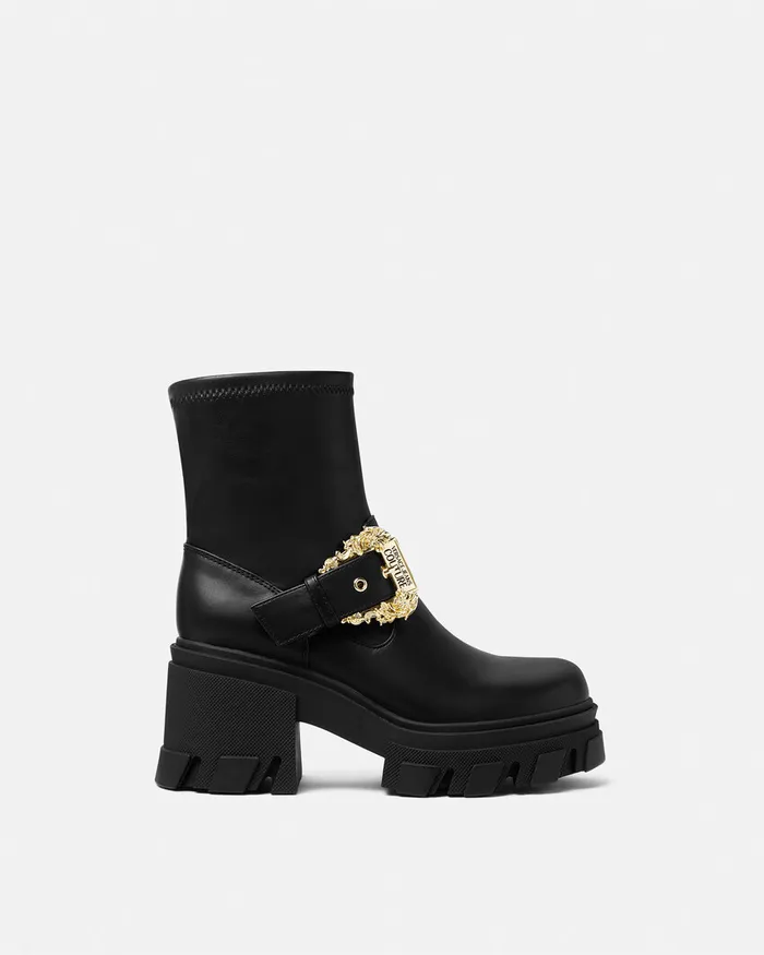 Versace Sophie Baroque Buckle Boots Blackprint Women Jeans Couture