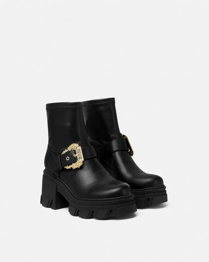 Versace Sophie Baroque Buckle Boots Blackprint Women Jeans Couture