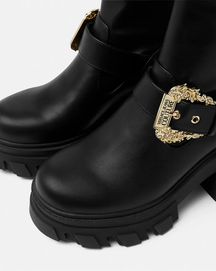 Versace Sophie Baroque Buckle Boots Blackprint Women Jeans Couture