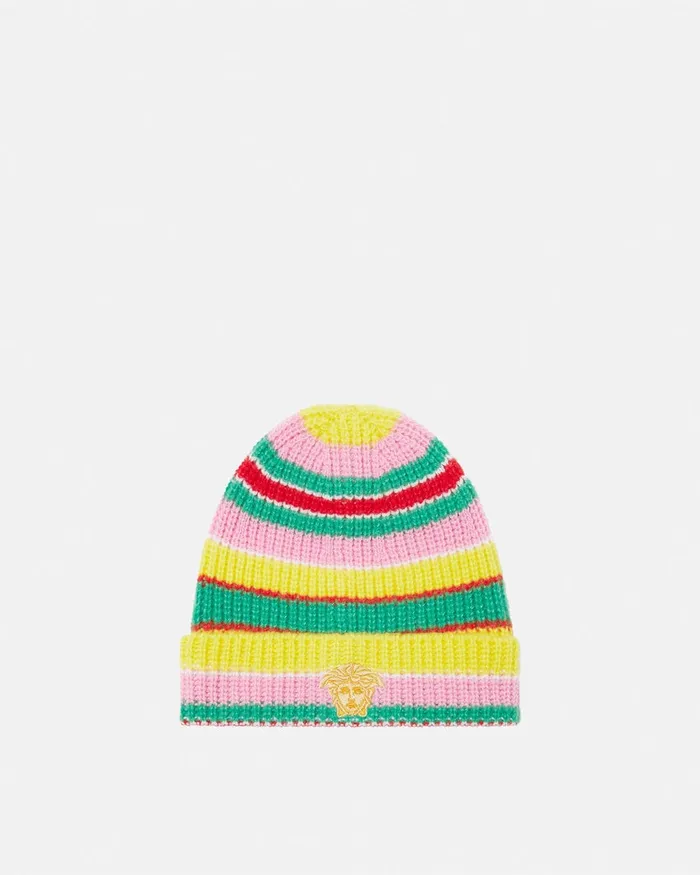 Versace Striped CableKnit Beanie Print Kids Bags and Accessories
