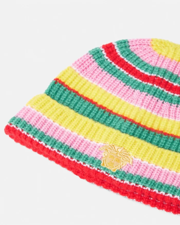 Versace Striped CableKnit Beanie Print Kids Bags and Accessories