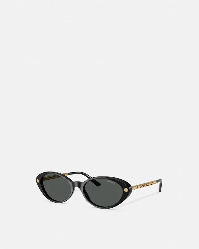 Versace Tubular Greca Oval Sunglasses Blackgold Women Sunglasses